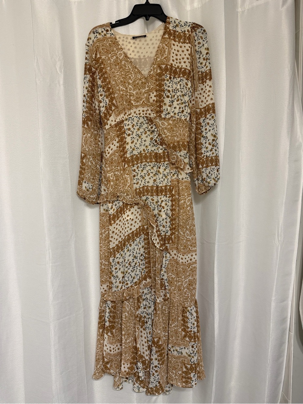 Boho Patchwork Maxi Dress in Beige Tan